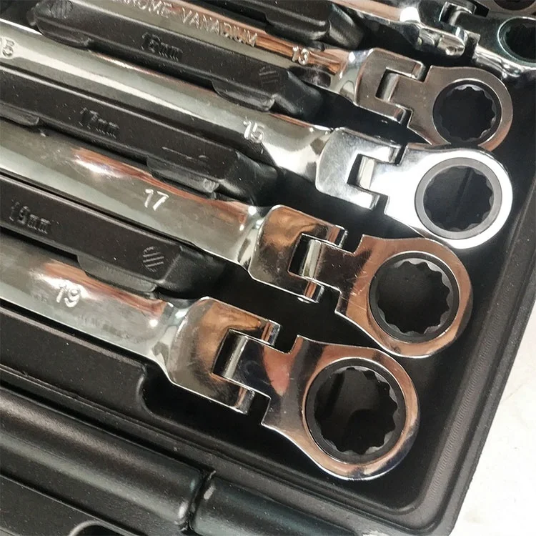 12-Piece Dual Ends Flexible Head Ratchet Wrench Spanner180 Degree Rotation Torque Wrench Set