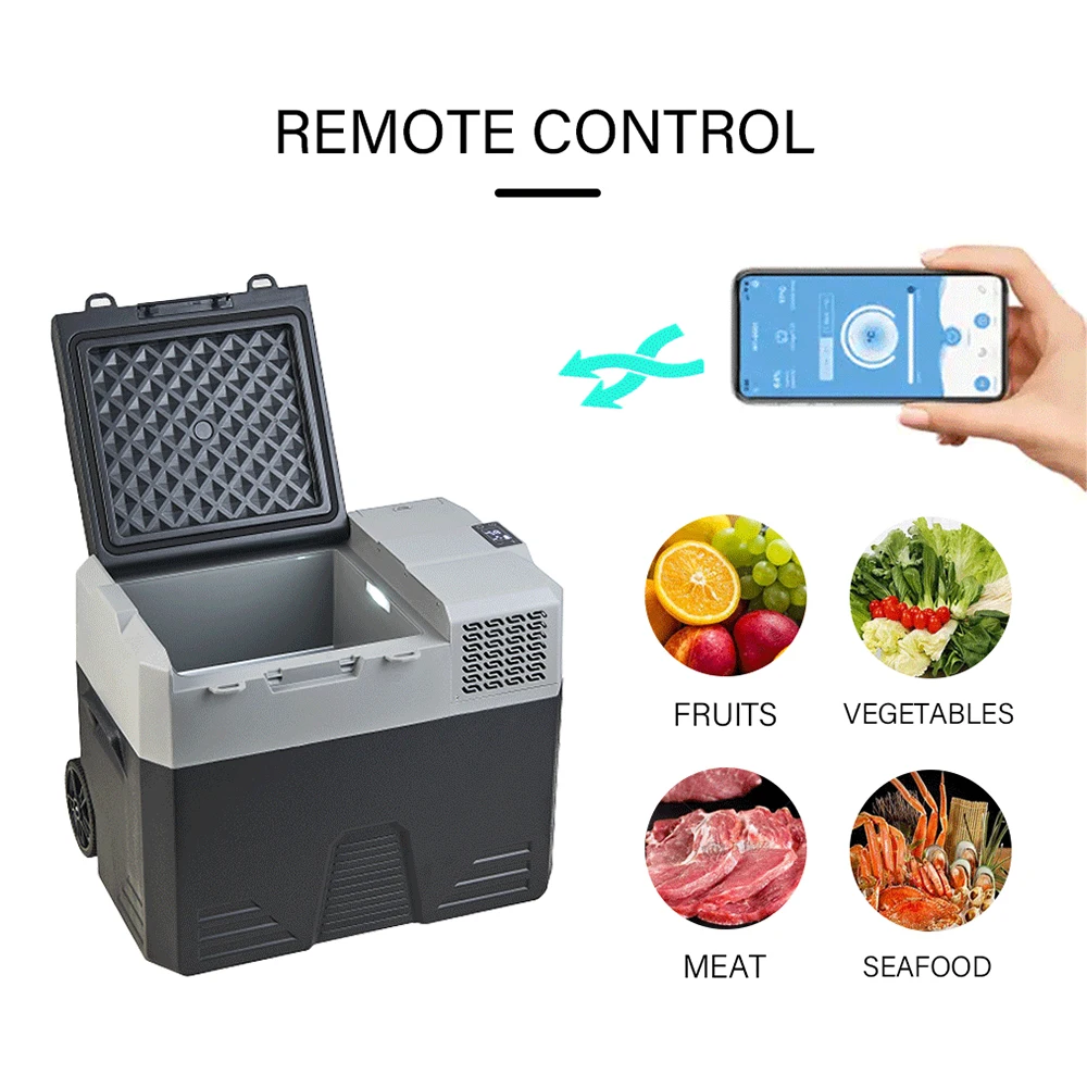 42/52/62L shockproof and customizable car fridge with built-in LED light detachable battery portable car refrigerator