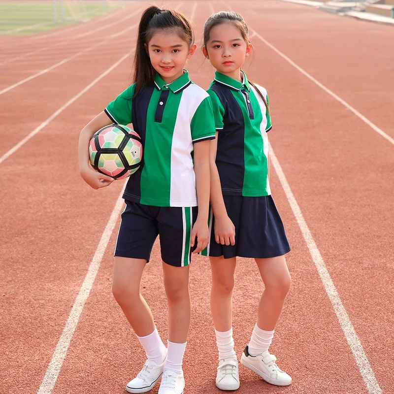 School Girls Polo Shirt Skirt Set School Sports Wear Uniform for Kindergarten and Primary Girls Football School Uniforms
