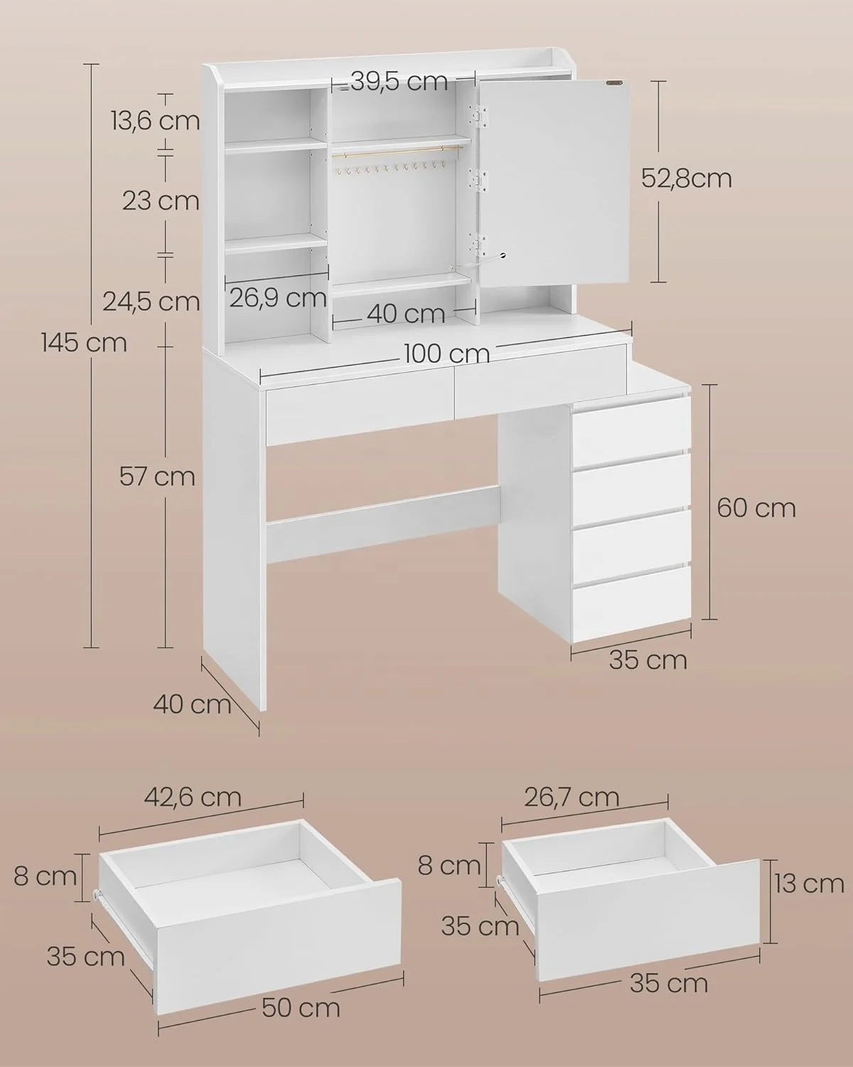 Makeup Vanity Table Lighted Mirror Dressing Table Led Adjustable Shelve makeup desk With Drawers Dressing Table with Mirror