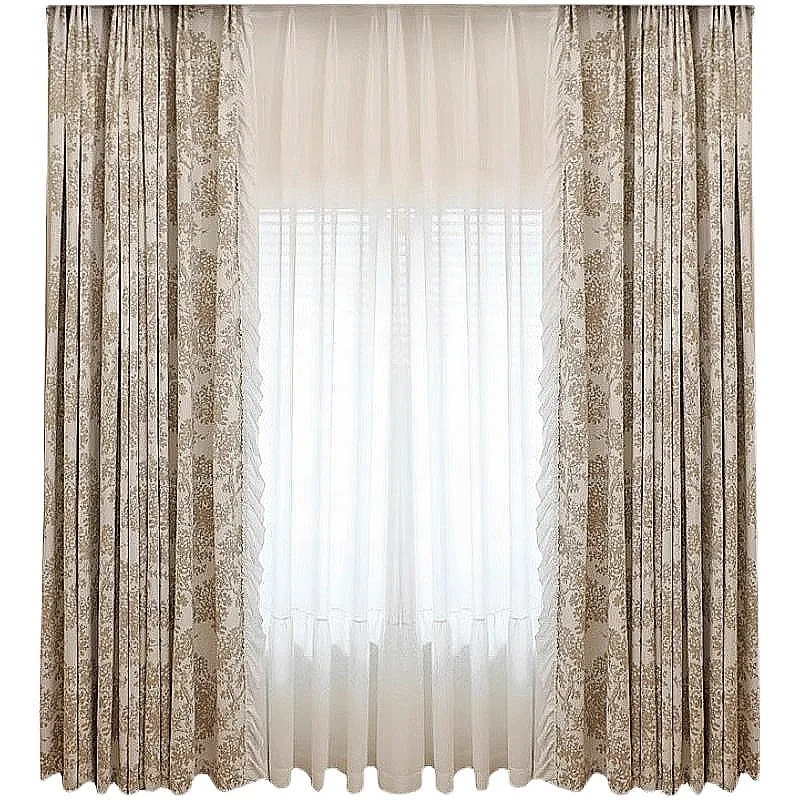 Chenille High Blackout Curtains Jacquard Waxberry Tree Pattern-B with Macrame Curtain Drapes for Living Room