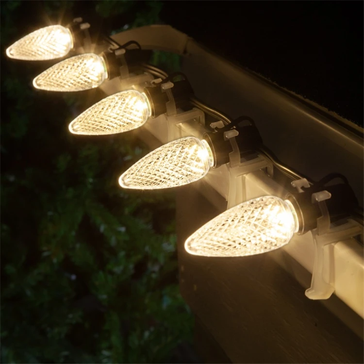 Высококачественные рождественские светодиодные лампы C9 с теплым белым светом, граненый пластиковый корпус, ударопрочный