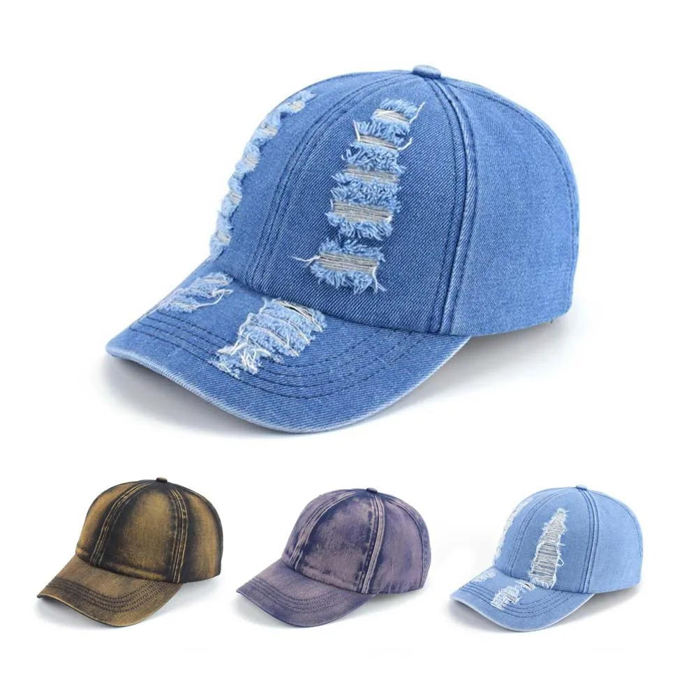 Hot selling retro denim DID hats fashionable sun shading distressed high-quality customization baseball caps