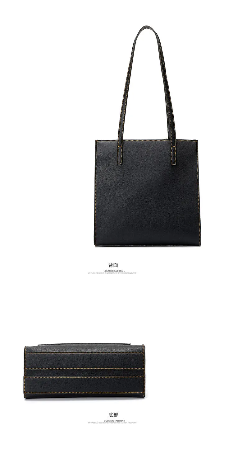 2021 New Fashionable Oem Ladies Genuine Black Plain Leather Large Tote Bag Leather Handbag Factory From Chinacustom Design