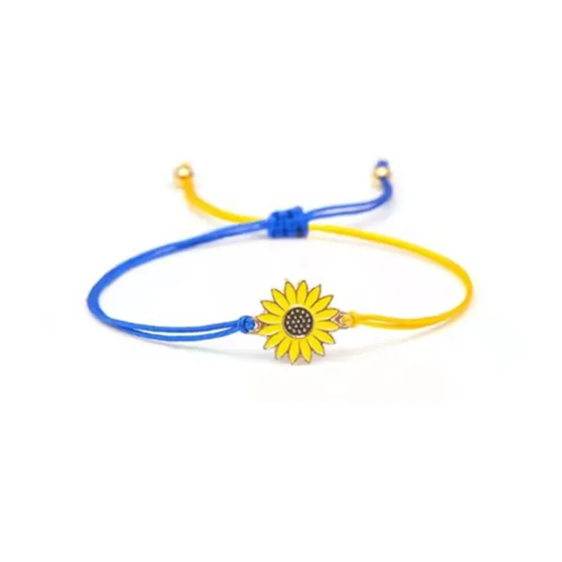 Creative sunflower woven bracelet blue and yellow Mosaic sunflower Daisy wax thread woven bracelet
