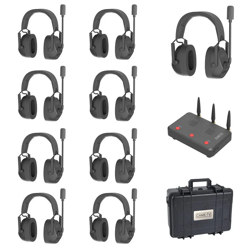 CAME-TV Kuminik8 Dual Earmuff Duplex Digital Wireless Voice Contact Headset Foldable Intercom 2 way Transmission communicator