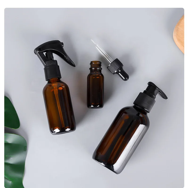 120 ml / 4 oz Amber Boston Round Glass Tincture Bottle with Mini Trigger Spray