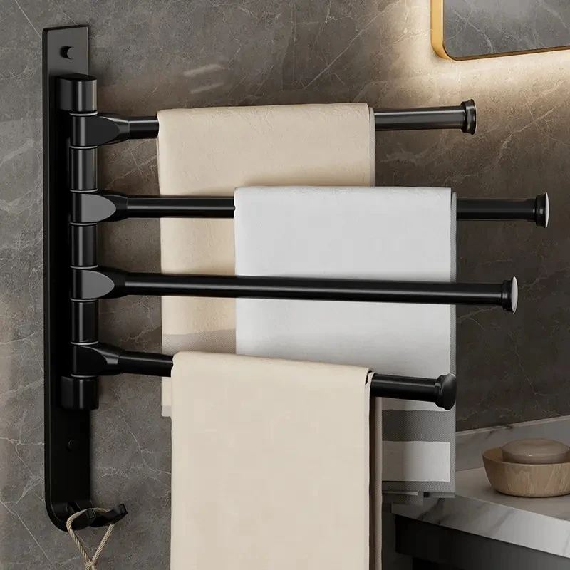 Hot selling household multi-layer rotatable towel hanger non perforated wall mounted storage rack
