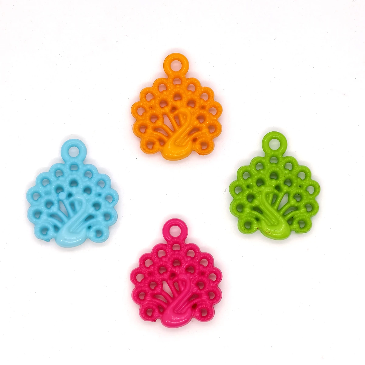 450pcs Solid Colored Peacock Cute Animal Acrylic Beads Mix Color Hanging Hole Beads for DIY Jewelry Production 500g