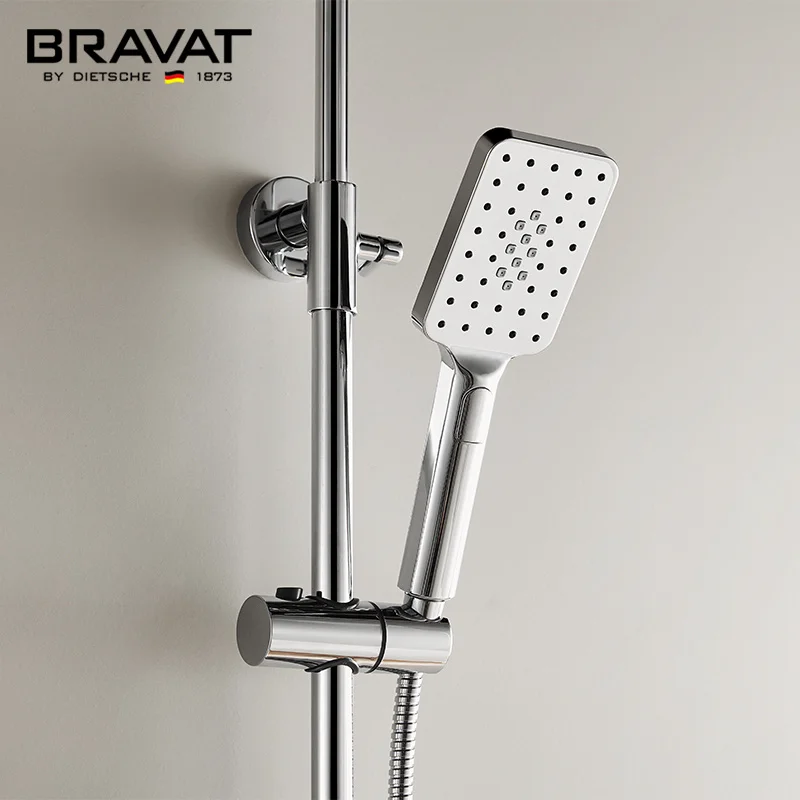 Bravat Modern style Exposed Shower Zinc handle Faucet Wall-Mounted Chrome Shower Faucet for Bathroom