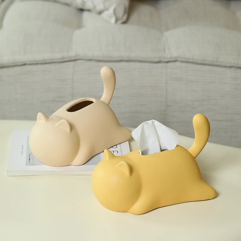 Creative Cartoon Abstract Cat Ceramic Tissue Box Elegant Household Decorations for Living Room Unique Desktop Tissue Box