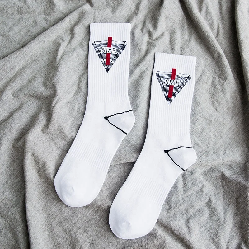 No Moq  custom logo White Men wholesale hot sales 100% Cotton printed Funny Happy Fashion Street colorful popular Skater Socks
