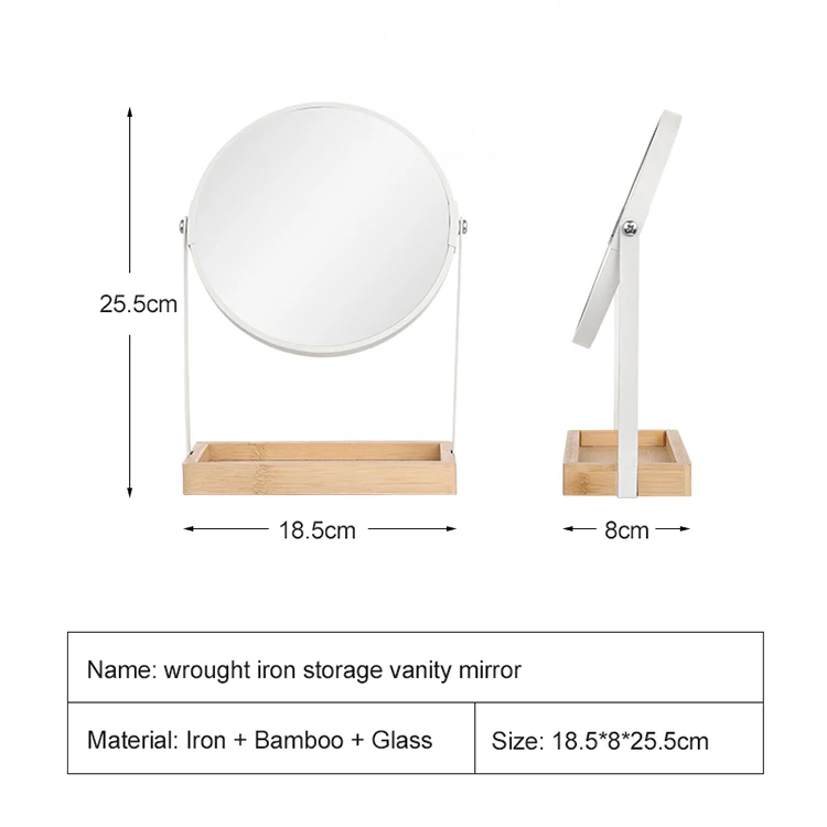 factory customized round white dual sided cosmetic table make up mirror with stand for table