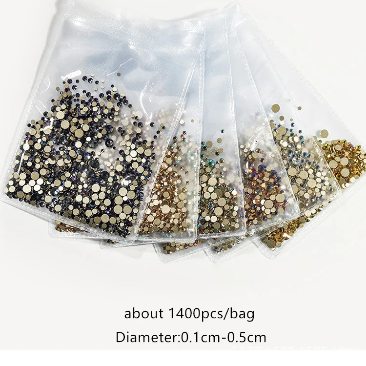 Aokitec Wholesale mix designs Nail Round Crystal 3d Glass Rhinestone Flat back Jewelry Set Glue For Nails Art