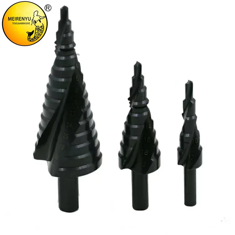 MRY 4-32mm Black Nitriding HSS Titanium Spiral step cone drill for metal Round shank Groove Conical step drill bit