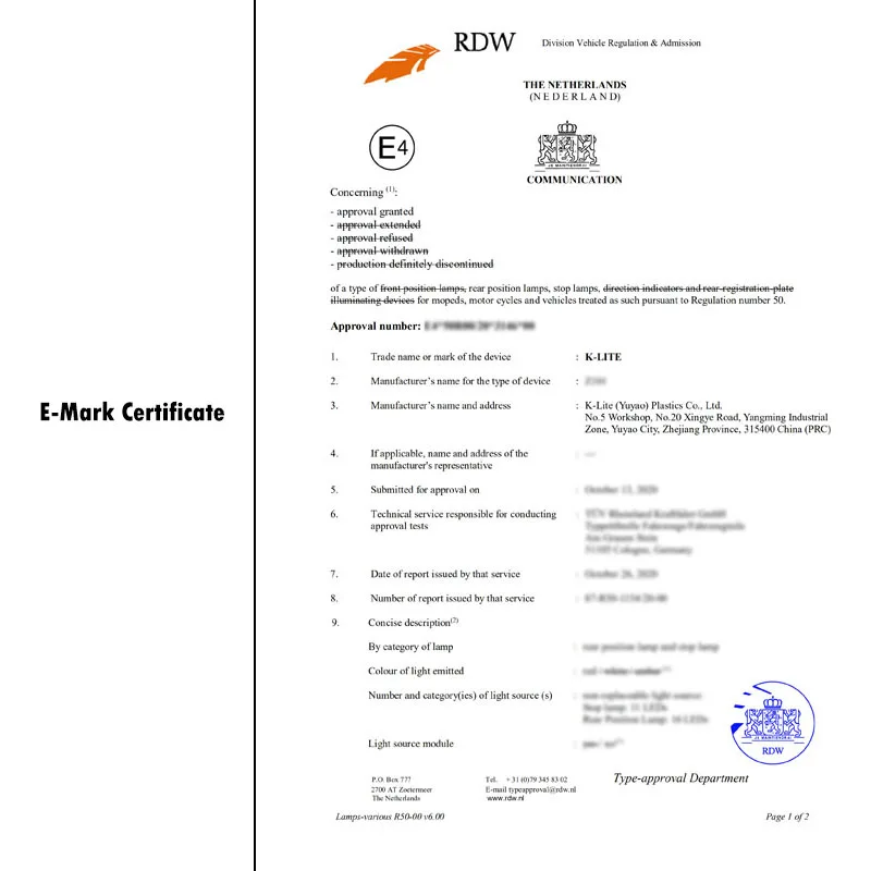 Задний фонарь для скутера, стоп-сигнал E Mark