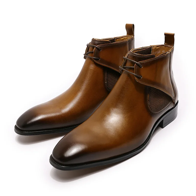PDEP new style men ankle chelsea boots genuine leather slip on slim boot for men italian dress boot