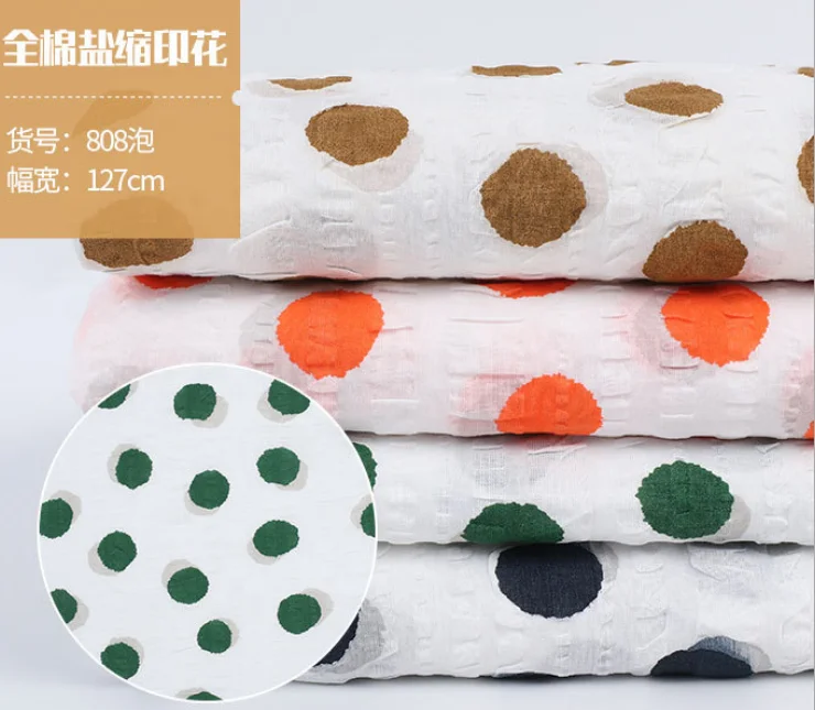 100 cotton voile  gauze  crinkle  printed  fabric  jddah cotton polka-dots print seersucker fabric for clothing