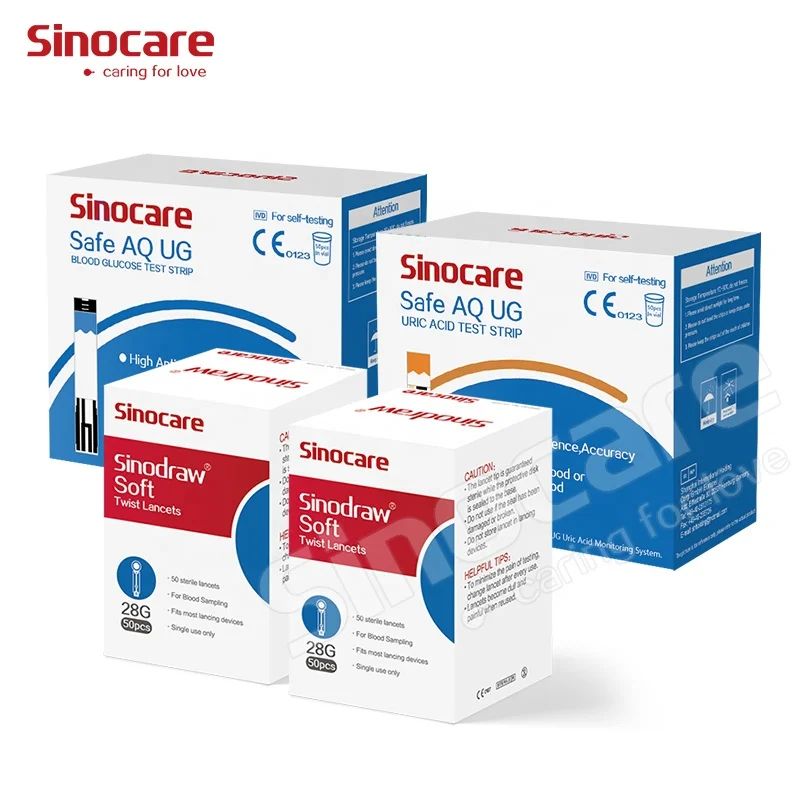 Sinocare полосок для безопасная UG для измерения уровня глюкозы в крови и мочевой кислоты тест-полоски для все в одном POS машины с боли ланцеты