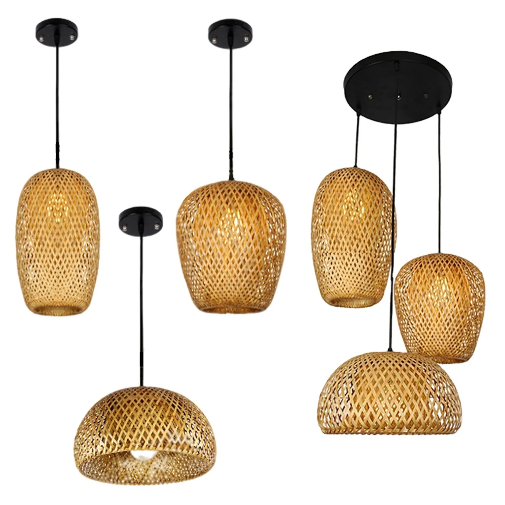 Factory Wholesale High Quality Home Decor Natural Rattan Woven Lamp shade rattan wicker bamboo pendant light