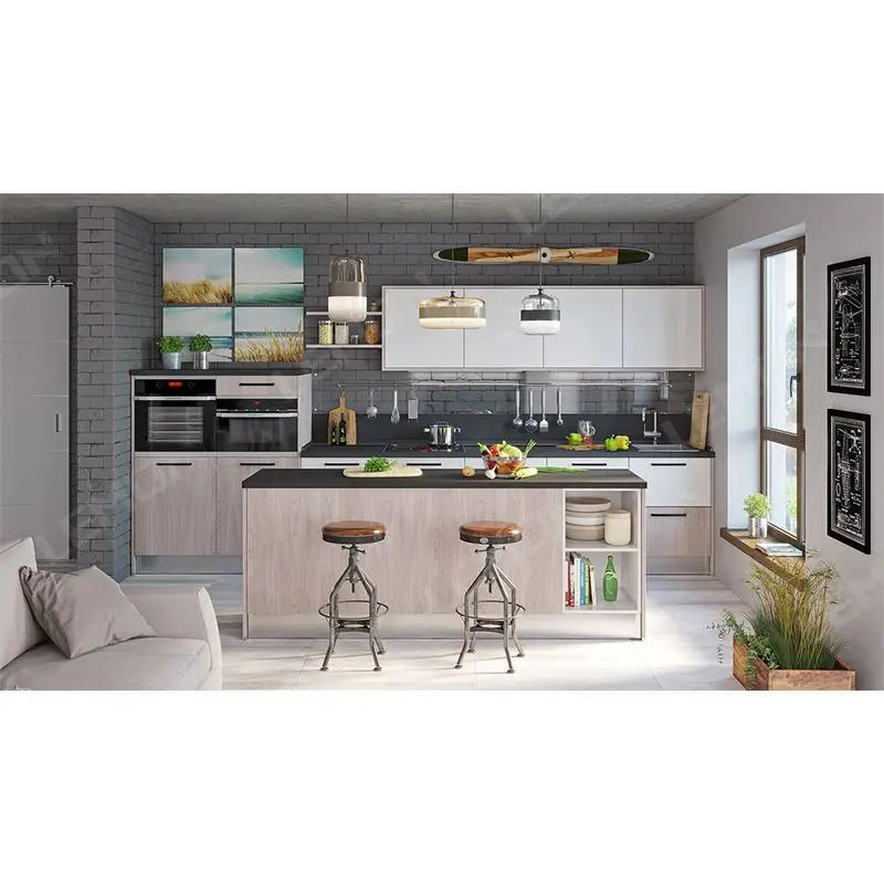 Modern Style Standard Engineering Moveable Office Linear Complete Set Modular Kitchen Smart Island Kitchen Cabinet
