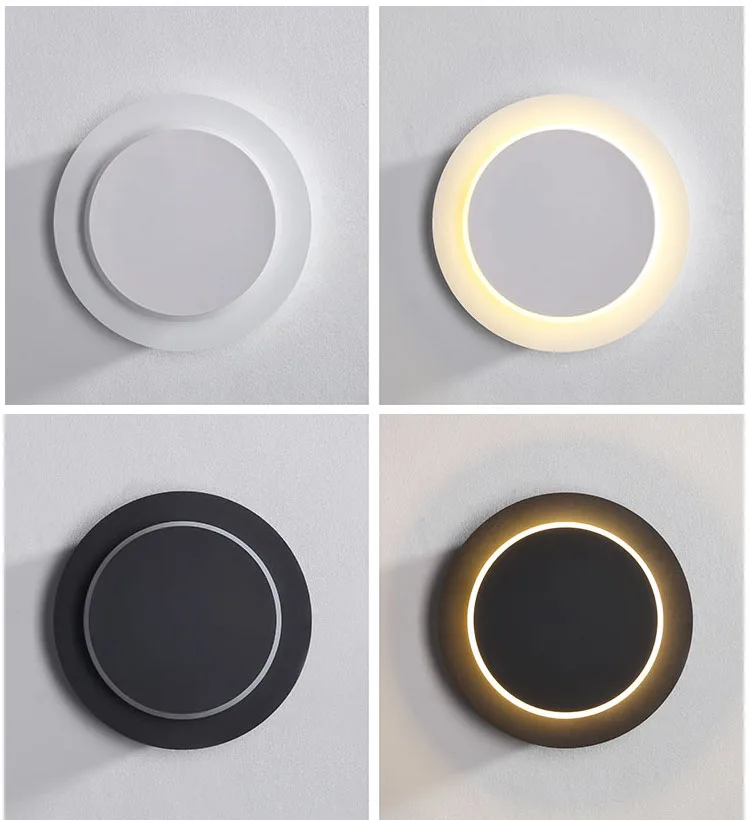 Hotel Living Room Black White Gold Light Wood Moon Rotatable Round Square Acrylic Metal LED Bedside Wall Lamps Lighting