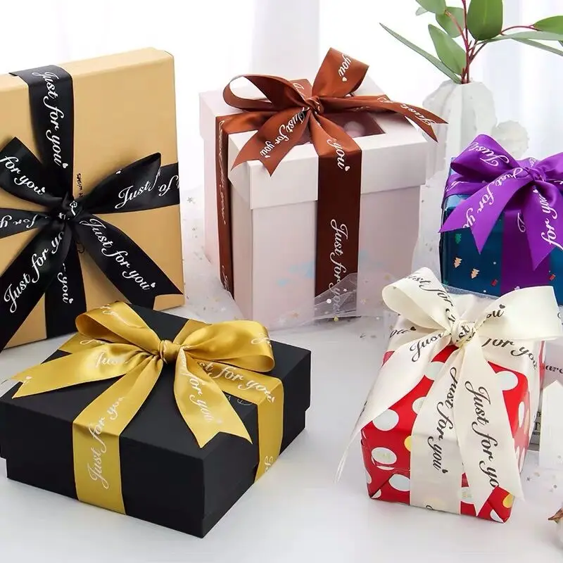 
Custom Printed gold logo different types Satin silk christmas happy birthday Gift ribbon 