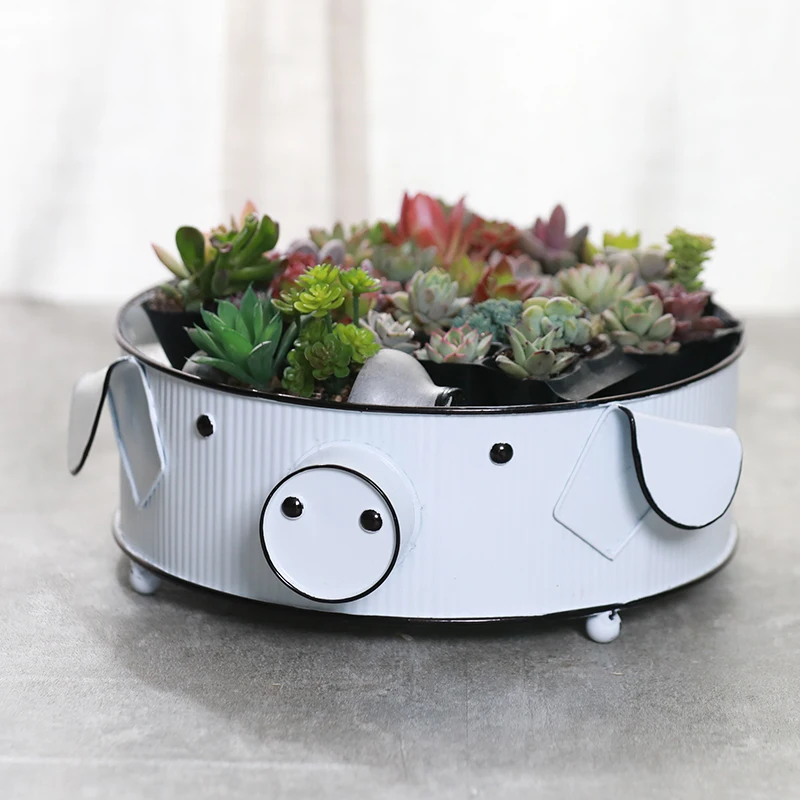 Cute Metal Pig Animal Planter For Flower Succulent Planter Decorative Greenery Planter Galvanized Garden Flower Pot