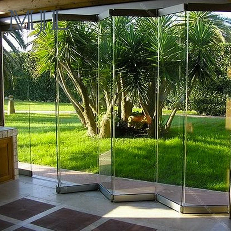 MJL folding frameless glass door tempered glass lowe glazed sliding folding door