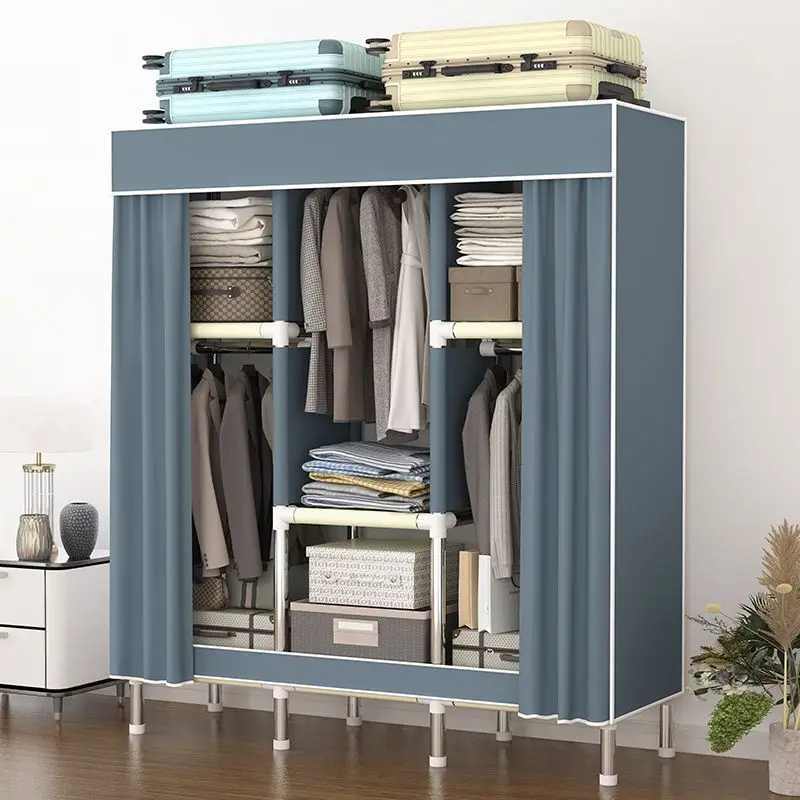 Bedroom Clothes Organizer Portable Non Woven Folding Wardrobe Metal Frame Multi Purpose Kids Wardrobe