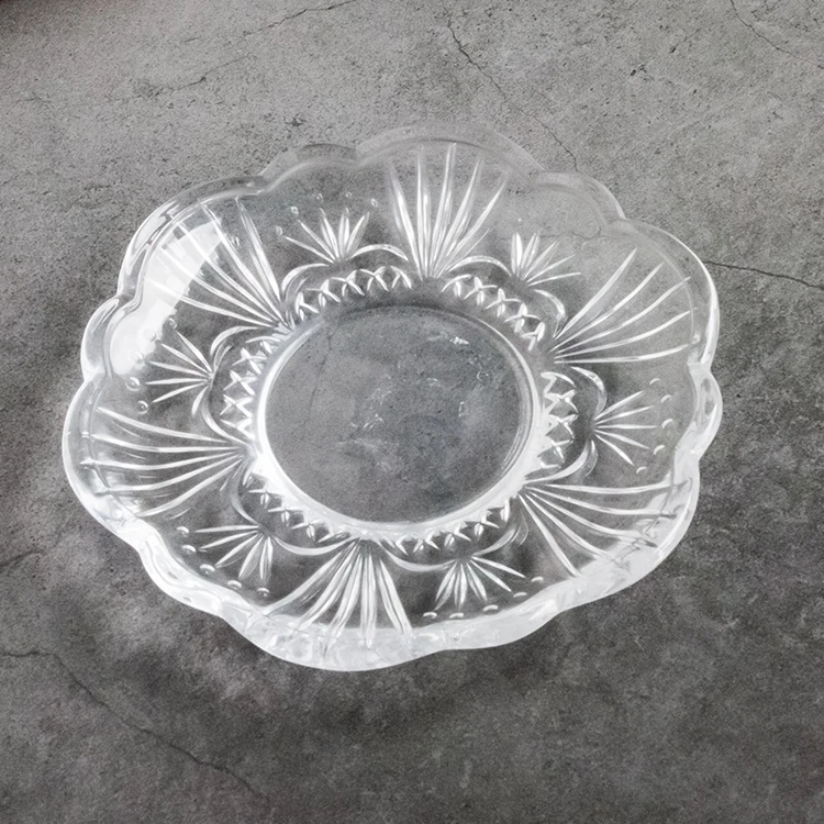 Length 5 inch flower shape classic design crystal glass dish dessert plates for fruit
