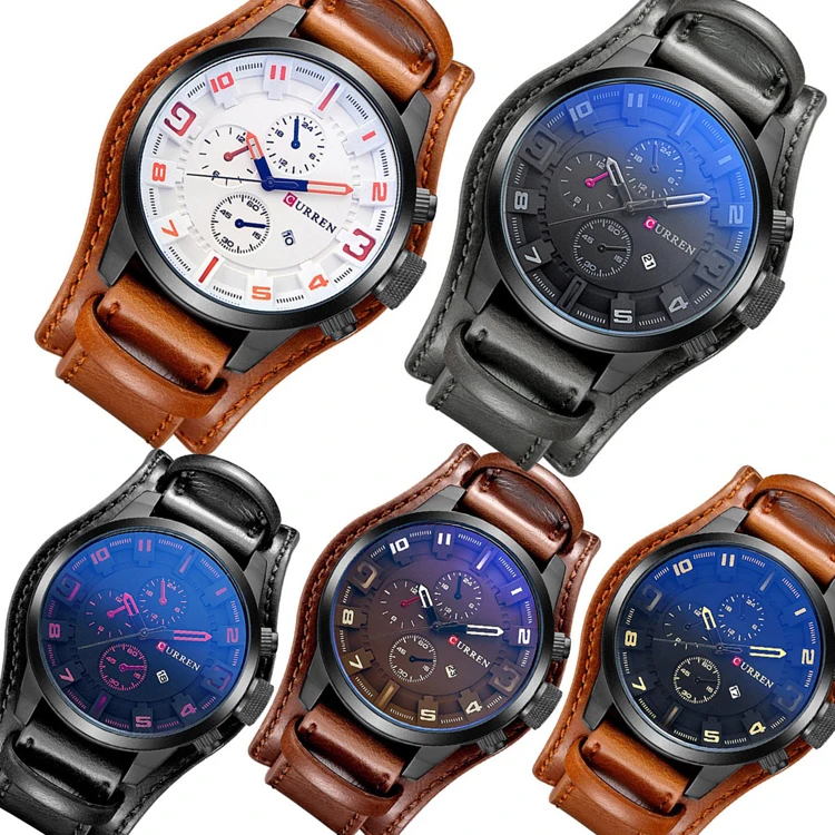 Hot sale Curren 8225 Luxury Leather Strap Waterproof Sport Japan Quartz Curren Watch