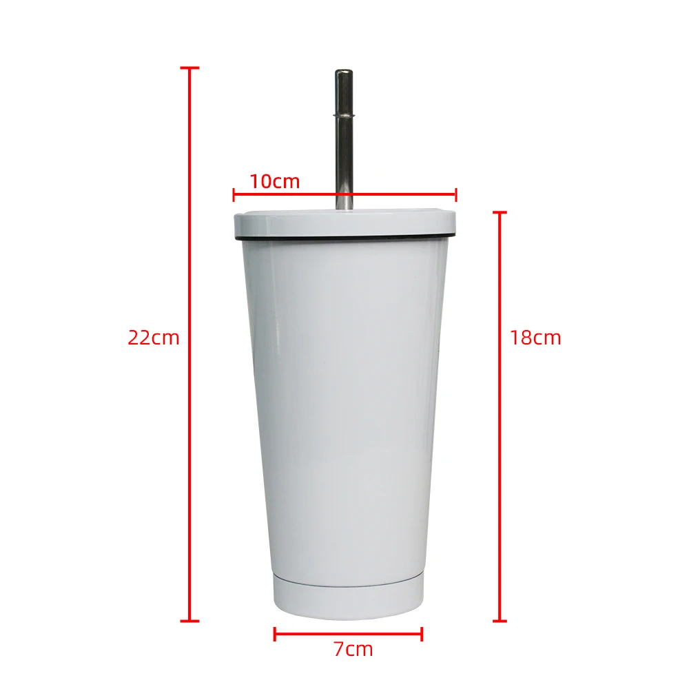 Kingsub Sublimation Stainless Coffee Cup Reusable White Blank Sublimation Stainless Steel Coffee Straw Cup