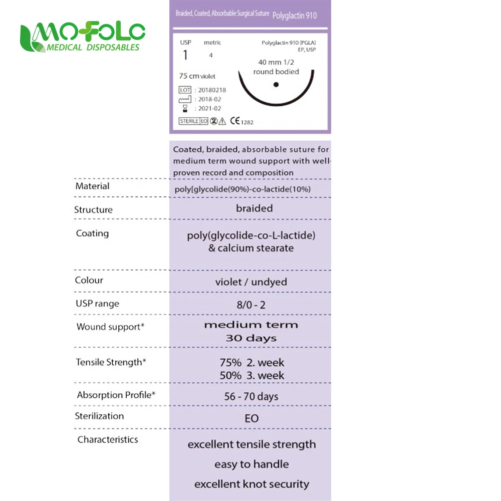  Absorbable Surgical Sutures With Needle POLYGLACTIN 910 PGLA