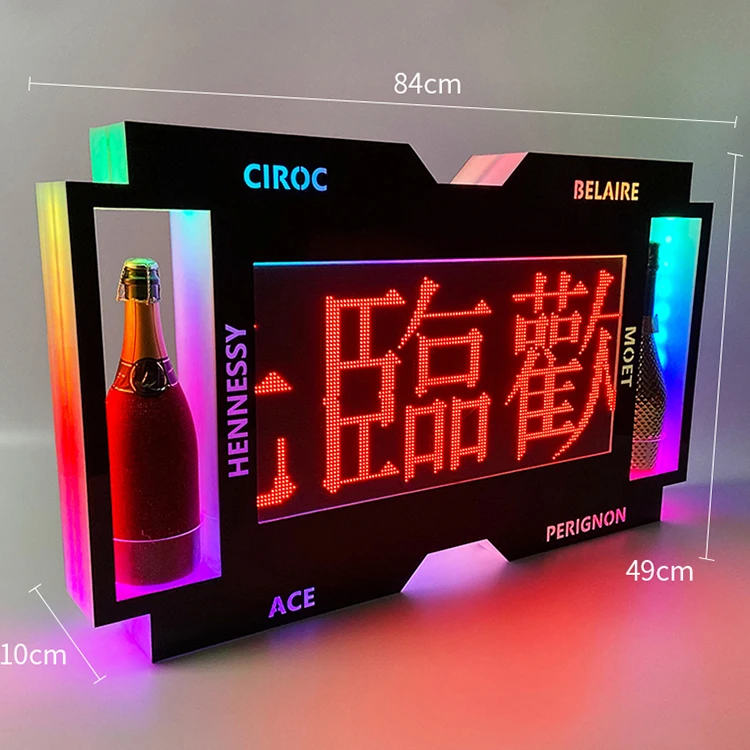 Custom Message Board Bottle Presenter vip display led letter Scrolling Text Message Service Letter Board Sign for Night Club