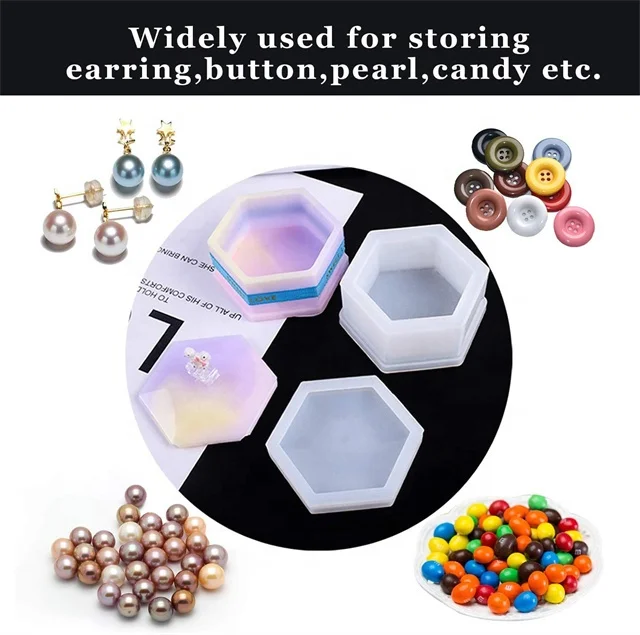 Jewelry Epoxy Mold Sets with Heart Shape Hexagon Square and Flower for Storing Earrings Rings Coins Keys Ashtray Candle Holder