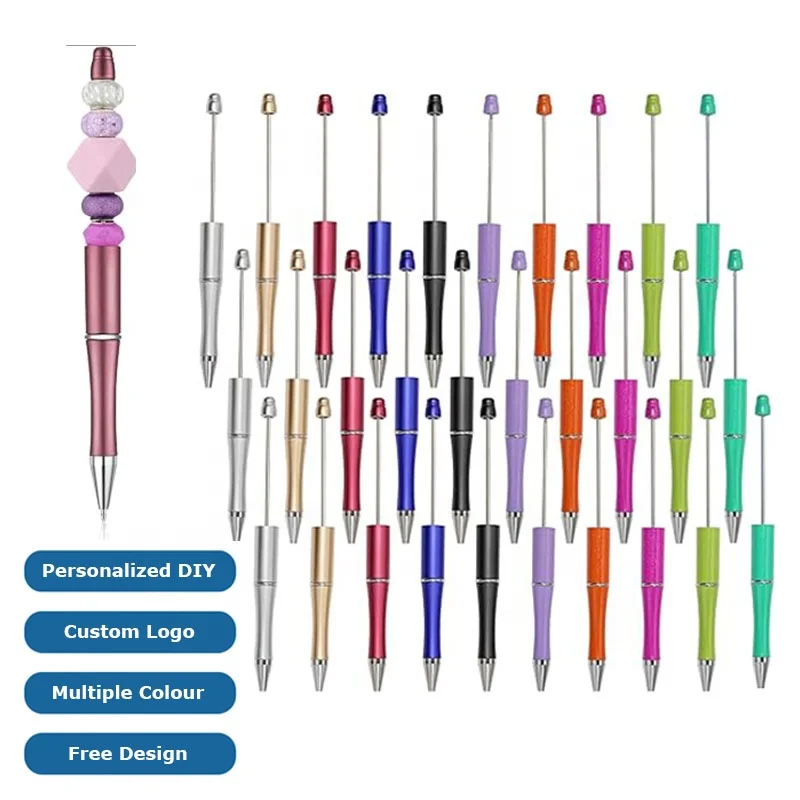 Plastic Bead Pen Black Ink Ballpoint Pens Custom Logo for Teacher Bridal Graduation Gift Office Supplies DIY Beadable Pens