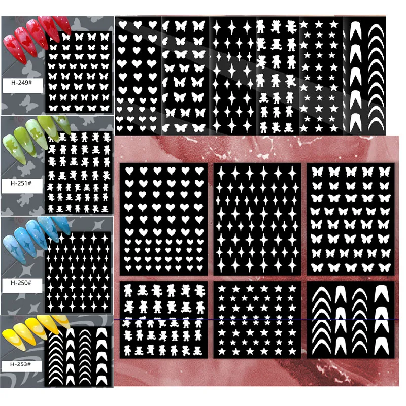 Nail Supplies Popular butterfly moon bear 3d nail sticker Nail Art Hollow spray painting stickers