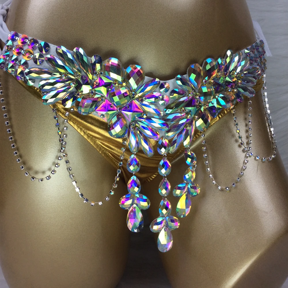 Stage show women Samba Carnival Wire Bra & Panty & Belt Set Hand Made 4 Piece Belly Dance bikini costume