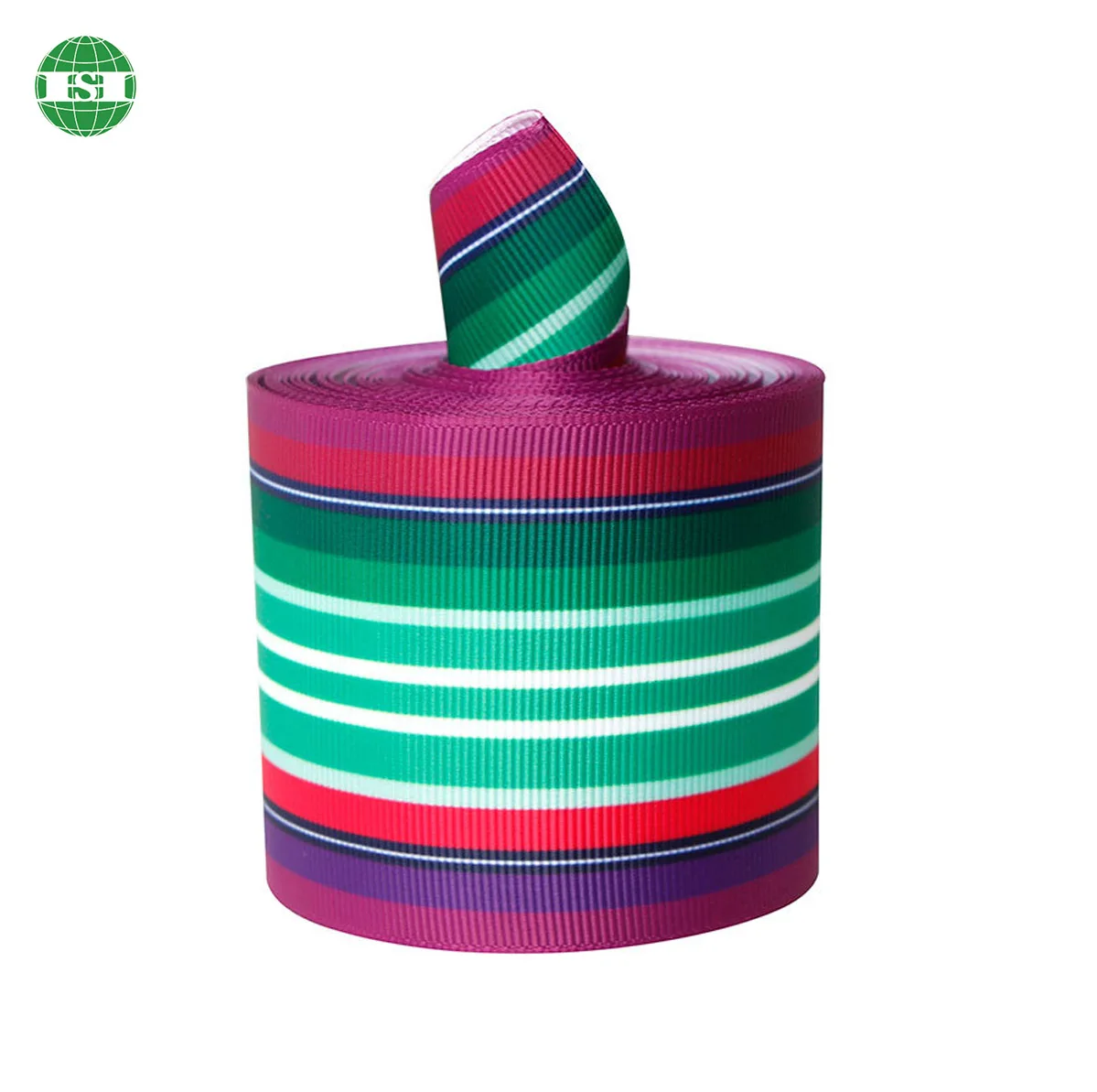Custom rainbow design ribbon tape colorful green purple stripes grosgrain ribbon