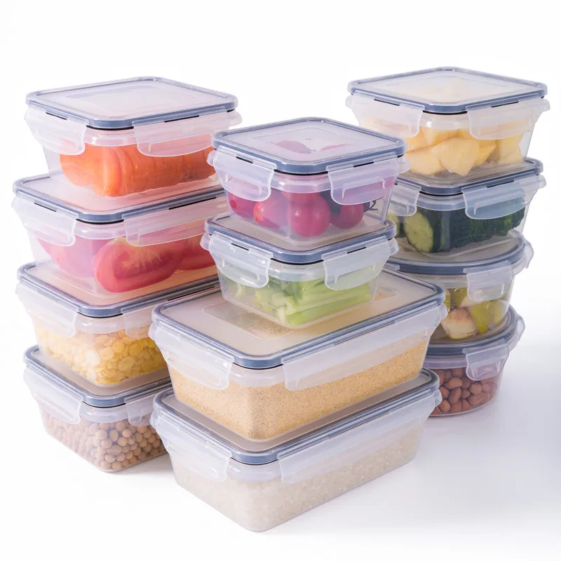 Factory custom logo microwaveable crisper airtight meal prep bento salad box plastic food storage container with snap lock