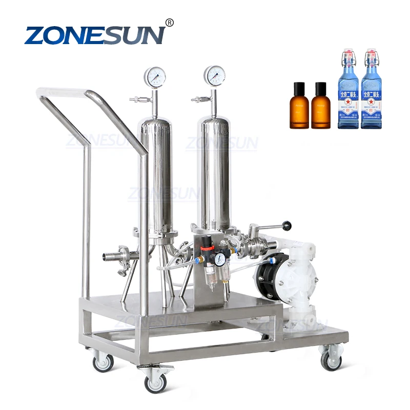ZONESUN ZS-PF2 Full Pneumatic Two Stage Stainless Steel Diaphragm Pump Cosmetic Liquid Perfume Filtering Equipment