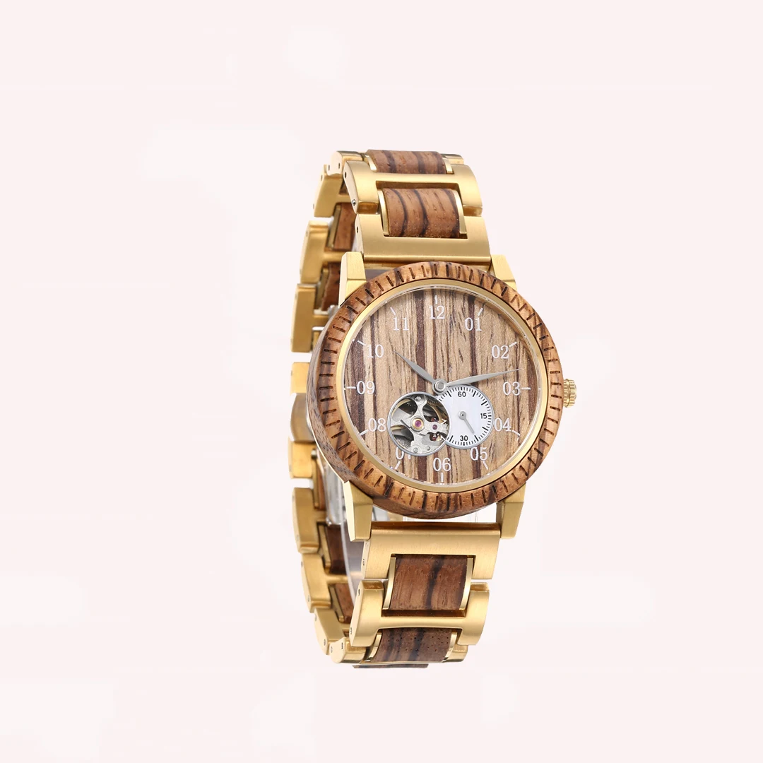 Quickly shipment wood steel watch mechanical automatic 82S5 movement high quality men wristwatch waterproof