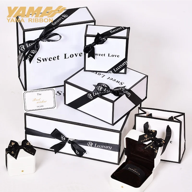 Yama ribbon custom sizes customized printed tie pre made satin gift ribbon bow with elastic bows for bottles box