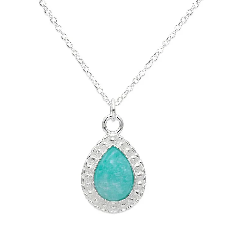 Dainty white gold jewelry non tarnish sterling silver 925 fashion pear cut healing stone amazonite pendant necklace