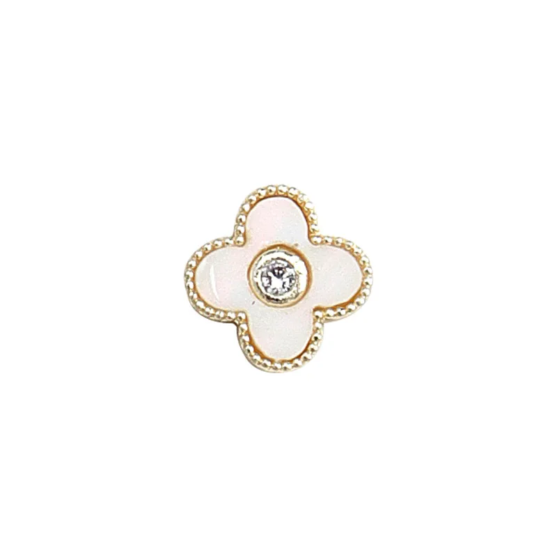 3D Lucky Clover Nail Decals Zircon Rhinestone Luxury Flour Leaf Flower Nail Art Charms