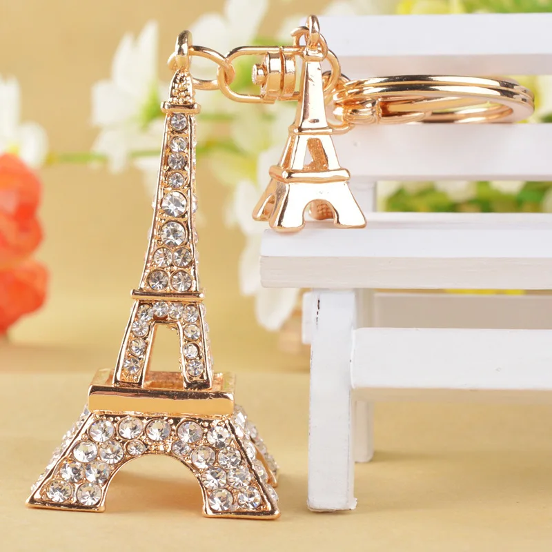 Vintage Crystal Tower Pendant Metal Key Chain Rhinestone Paris Eiffel Tower Keychain For Small Gift