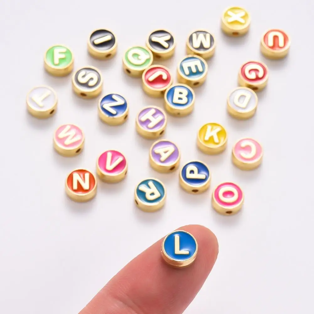 New Wholesale enamel alphabet beads DIY Zinc Alloy 8x4mm 26PCs/Bag