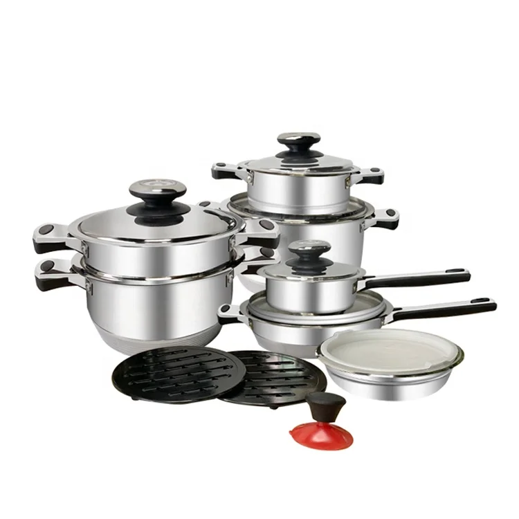 South America Style 16pcs Stainless Steel Cookware Set Cooking  Kitchenware Pot Set with 9 Steps Capsuled Bottom