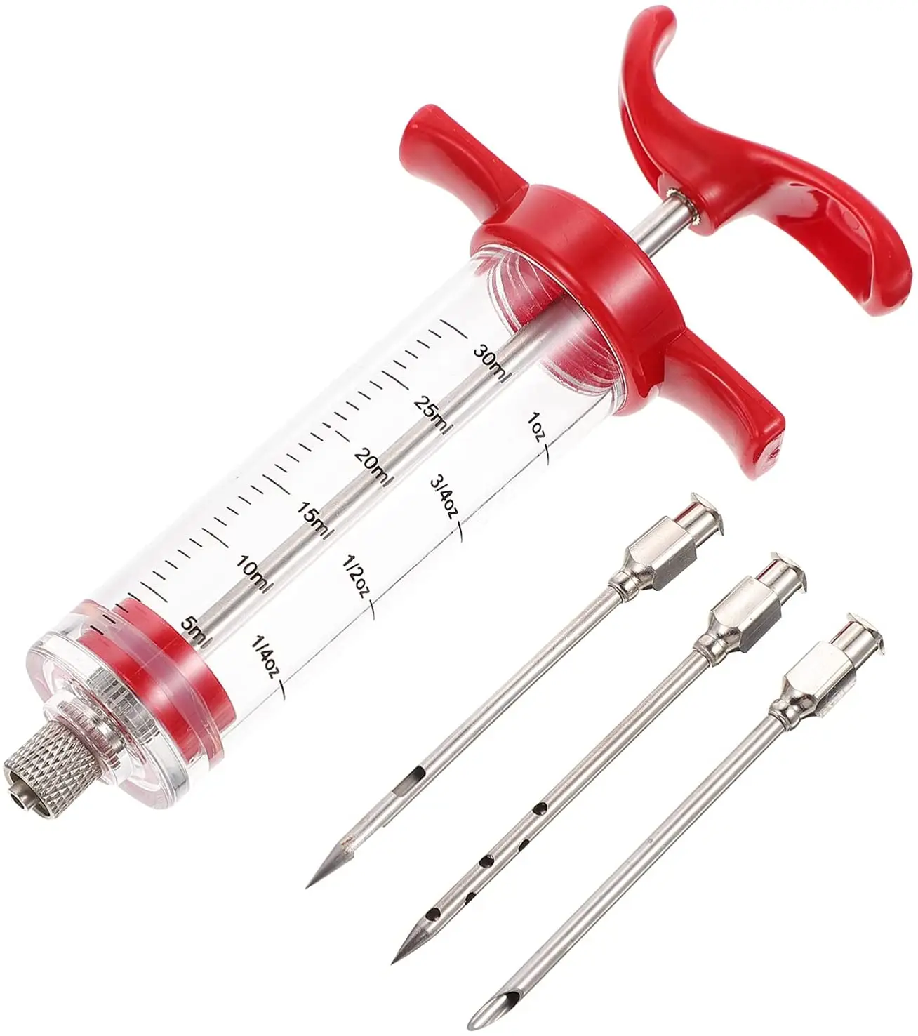 Plastic Marinade Injector Syringe with 3pcs Screw-on Meat Needle for BBQ Grill black and white